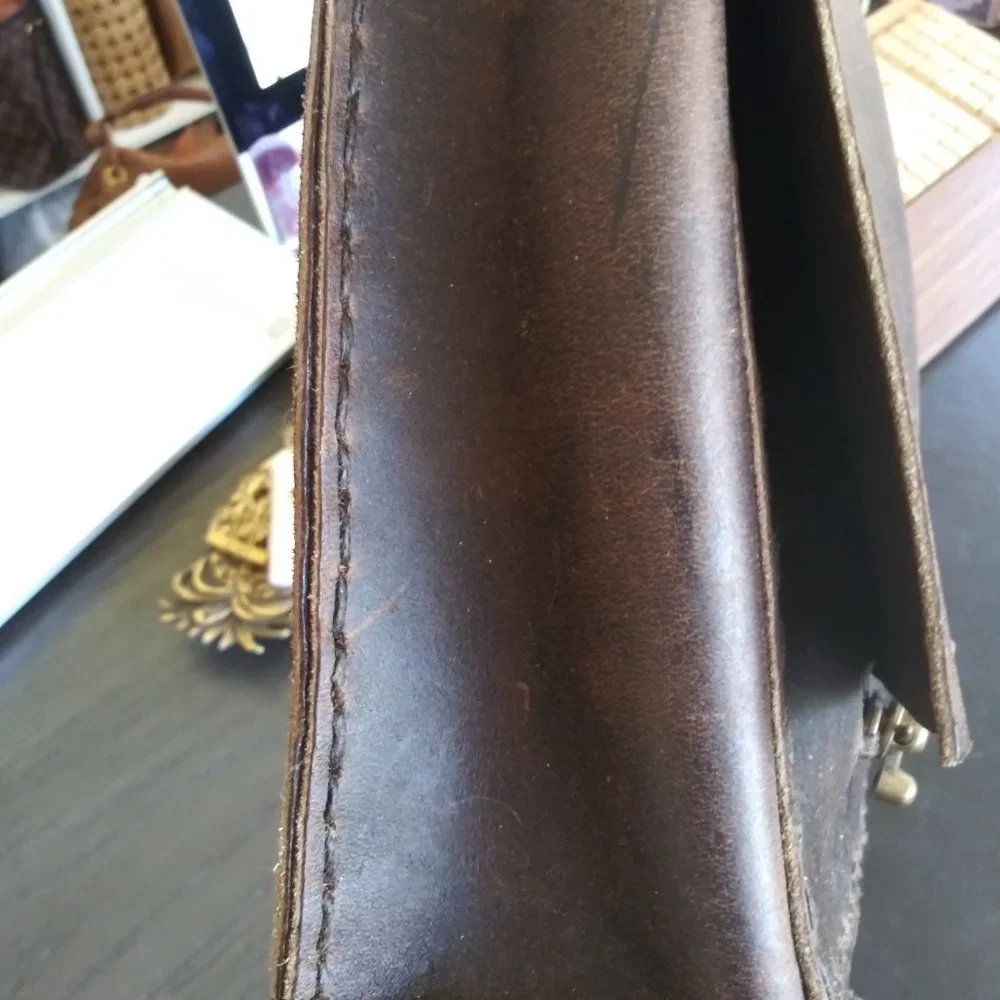 Rustic Leather Messenger Satchel Handstitched